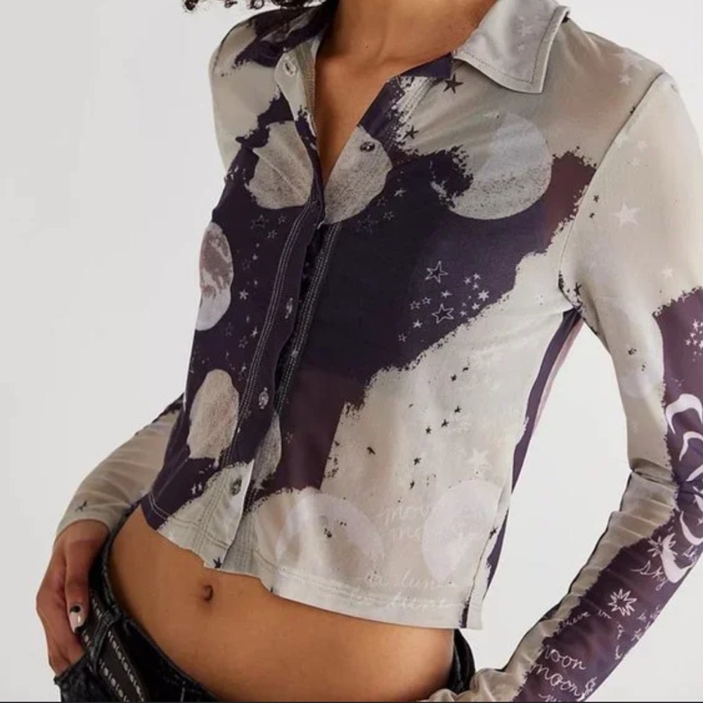 Free People On The Scene Space Top XS mesh sheer long sleeve